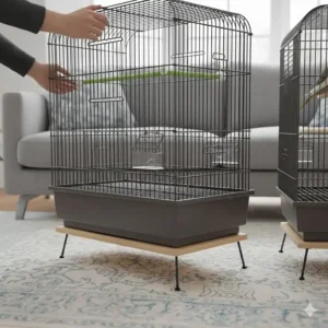 A step-by-step view of the no-tool snap-fit assembly characteristic of the Vision cage range.