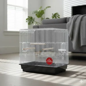 Spacious yet cheap bird cage for a cockatiel, showing horizontal bars for climbing.