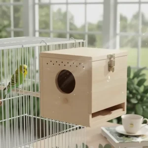 Illustration highlighting the air holes in a wooden nest box to ensure proper airflow for the brood.