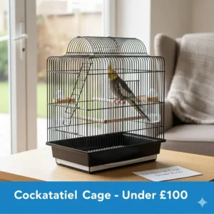 Spacious black metal cockatiel cage with a play-top area, offering great value for under £100.