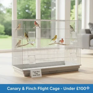 Wide rectangular flight cage for finches and canaries, ideal for indoor UK bird keepers on a budget.