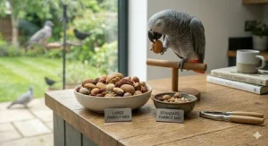 A clear, step-by-step checklist for bird cage cleaning and maintenance placed next to a tidy bird enclosure.