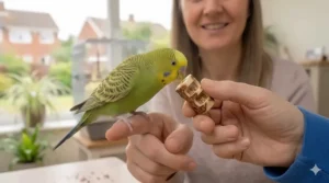Alt text for image 8: Golden-brown homemade budgie crackers made with bird-safe ingredients and various flavours.