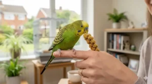 Alt text for image 2: A fresh spray of yellow millet, a high-value budgie treat for training sessions.