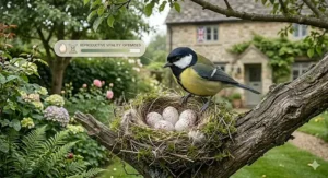 High-detail 4K profile of a Great Tit on a mossy branch, illustrating the benefits of supplements for maintaining keen avian vision.