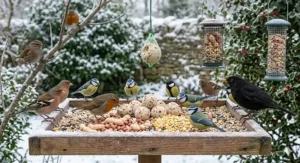 A calorie-dense winter wild bird food blend featuring suet pellets and kibbled maize for cold UK months.