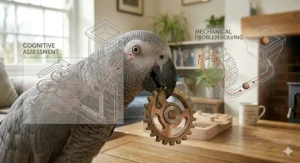 A collection of eco-friendly, non-toxic wooden puzzle toys designed for bird safety and cognitive development.