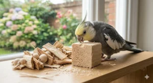 Close-up of soft sola wood and yucca chips, popular natural shredding materials for British parrot owners.