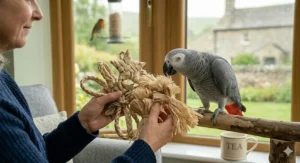 A sustainable palm preening toy that encourages natural bird instincts and healthy play.