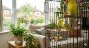 A flexible cotton rope perch and toy for budgies, providing varied texture for healthy foot development.