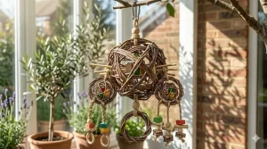 An eco-friendly grapevine bird toy with added colourful seagrass, perfect for keeping curious parrots entertained.