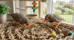 A woven seagrass foraging mat, ideal for stimulating natural scratching and searching behaviours in finches.