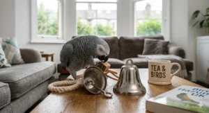 Small stainless steel bell for budgies and cockatiels, designed with a secure clapper.