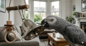 Large-sized stainless steel bell for parrots, suitable for Macaws and Cockatoos.
