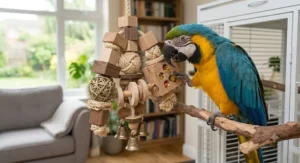 A heavy-duty, indestructible toy for macaws, ideal for large parrots that enjoy vigorous play.