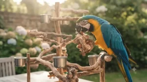 A robust, heavy-duty bird play gym designed for larger parrots to exercise safely.