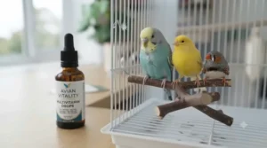 Liquid bird multivitamin drops mixed into fresh soft food for extra nutritional support