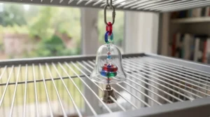 Shatterproof acrylic mirror bird toys mounted in a colourful frame for safe self-recognition and play.