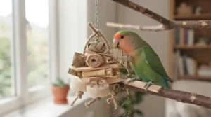 Non-toxic shreddable natural wood bird toy made from safe British-standard timber materials.