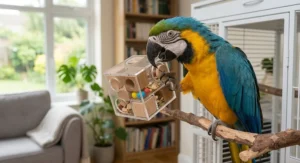 A paper and cardboard shredding toy for macaws, providing hours of entertainment for busy beaks.