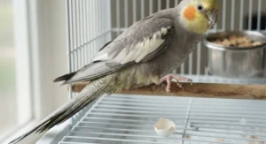Educational graphic highlighting common indicators of low calcium levels in pet birds, such as brittle feathers.