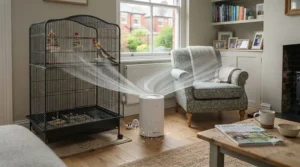 Proper placement of a dust-free bird room air purifier to maximise airflow and particle collection.