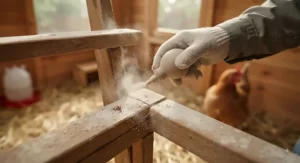 Close-up illustration of poultry red mites found in British chicken coops during warmer months.