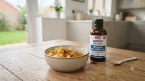 Nutritional powder vitamin supplement for moulting birds blended into soft eggfood for optimal absorption.