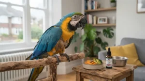 An older parrot benefiting from top immune support supplements for pet birds to maintain daily vitality.