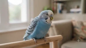 Illustrated guide highlighting tail-bobbing, fluffed feathers, and open-beak breathing in pet budgies requiring veterinary check.