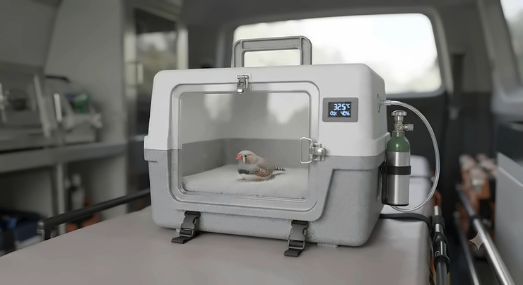 Lightweight emergency hospital incubator box with carrying handle set up for quick vet transport in the UK. buy bird hospital cage