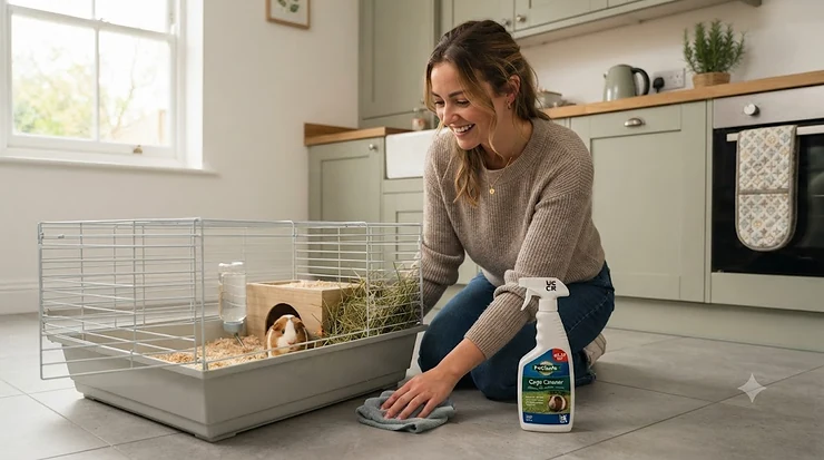 Top rated cage cleaner under £10 being used to clean a small pet enclosure in a UK home.[cite: 1] top rated cage cleaner under £10