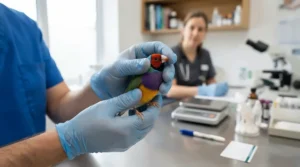 Administering air sac mite treatment for canaries and finches during a routine health check
