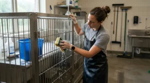 Deep cleaning a metal enclosure for aspergillosis prevention for pet parrots
