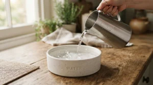 Washing a ceramic water bowl for aspergillosis prevention for pet parrots