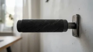 Close-up of a non-slip bath perch for budgies showing the grooved surface that prevents slipping during wet preening.