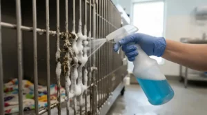 Using a deep clean spray for parrot cages to tackle heavy duty residue on metal bars