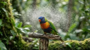 Demonstrating how a fine mist sprayer for parrots improves indoor humidity benefits for pet birds