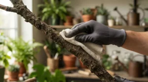 Using a perch disinfectant for parrots as a safe perch cleaner for parrots on a branch